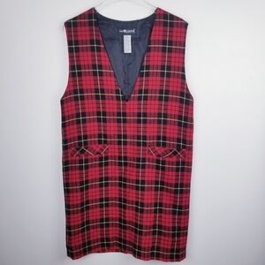 Sag Harbor Red Plaid Wool Blend Sleeveless Jumper Dress size 12
